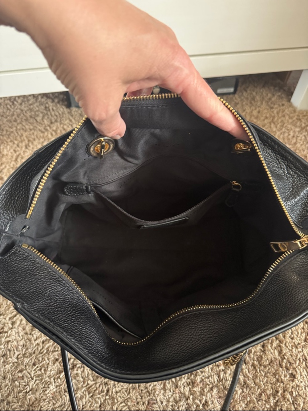 Coach Turnlock Chain Tote 57107 Black Leather Tote with Gold Chain Handles - Picture 12 of 16